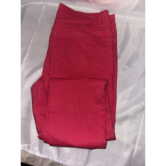 ELLE Women's Solid Bright Pink Mid-Rise Skinny Denim Jeans Pants Size 10 - Picture 10 of 11